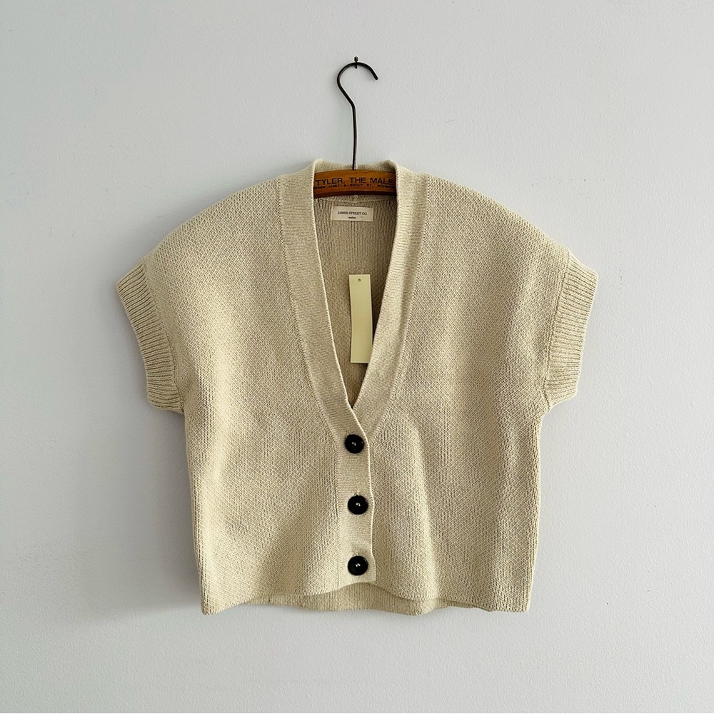 James Street Co. Gia Crop Knit Sweater Vest Button Up in Mist